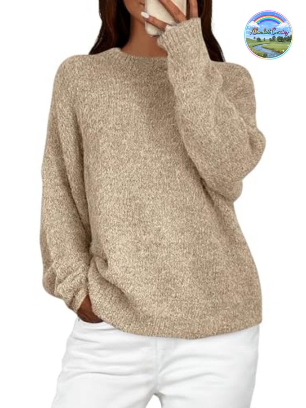 Women's Fuzzy Crewneck Chunky Knit Pullover Sweater Long Sleeve Oversized Fall